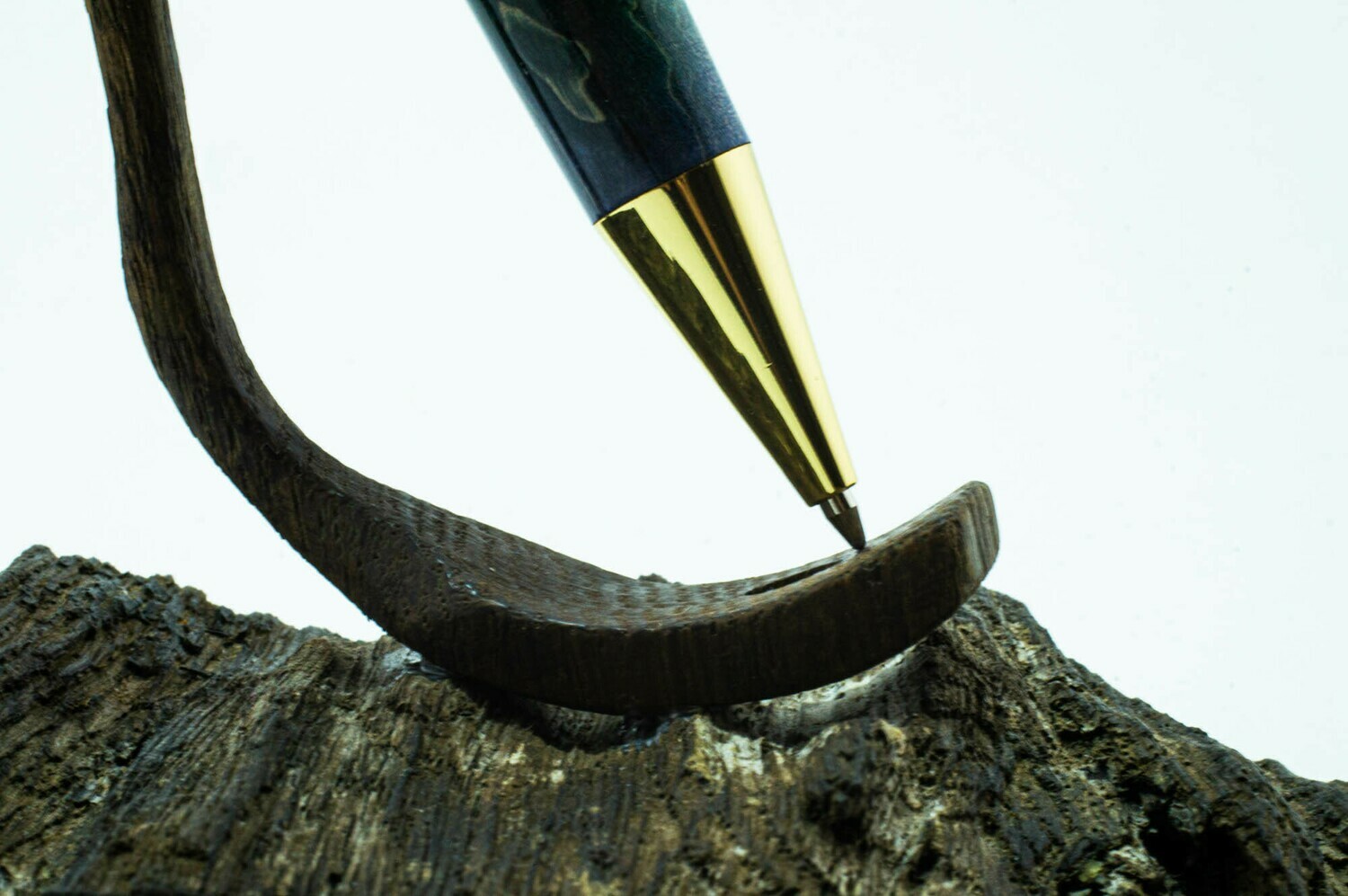 Ballpoint pen made of blue maple burl. Swivel mechanism.