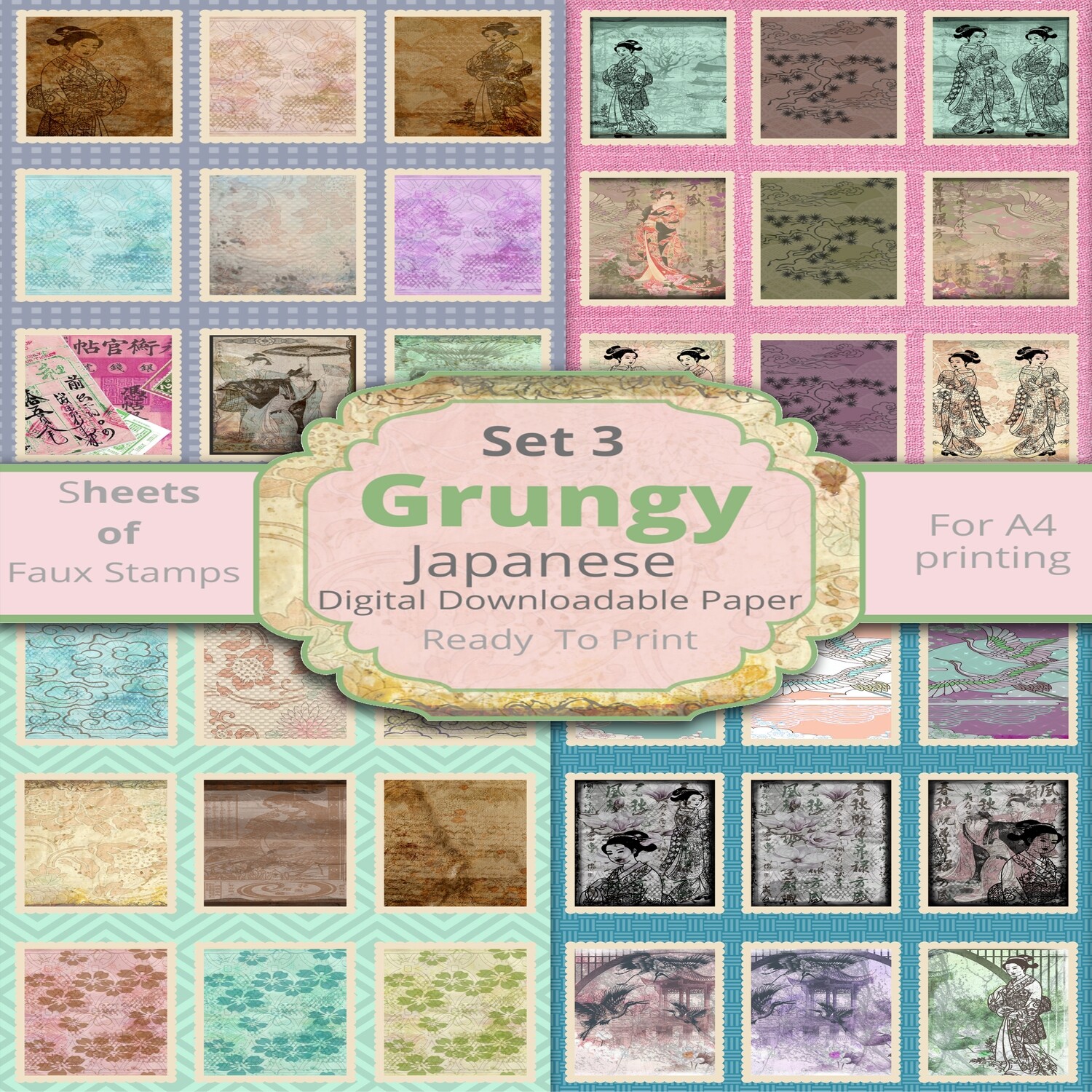 Rustic Japanese inspired-Faux Stamps for Junk Journaling