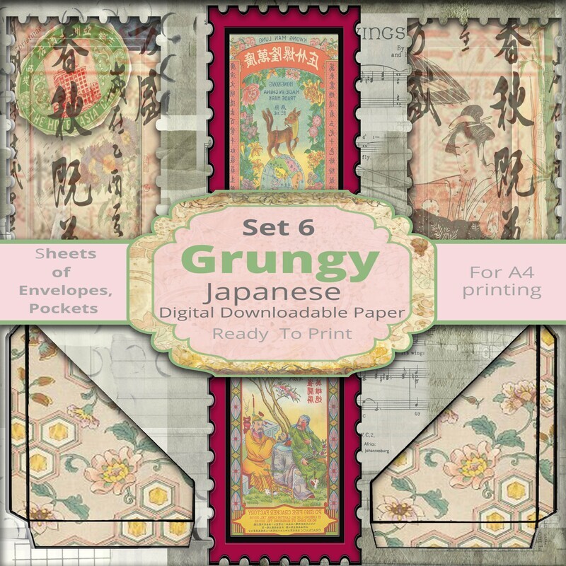 Rustic Japanese inspired graphics - pockets - Journaling cards