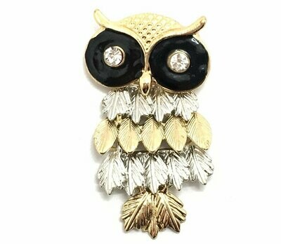 Brosche Anstecknadel Eule schwarz gold silber mit Strass 6cm Brosche Anstecknadel Eule schwarz gold silber mit Strass 6cm