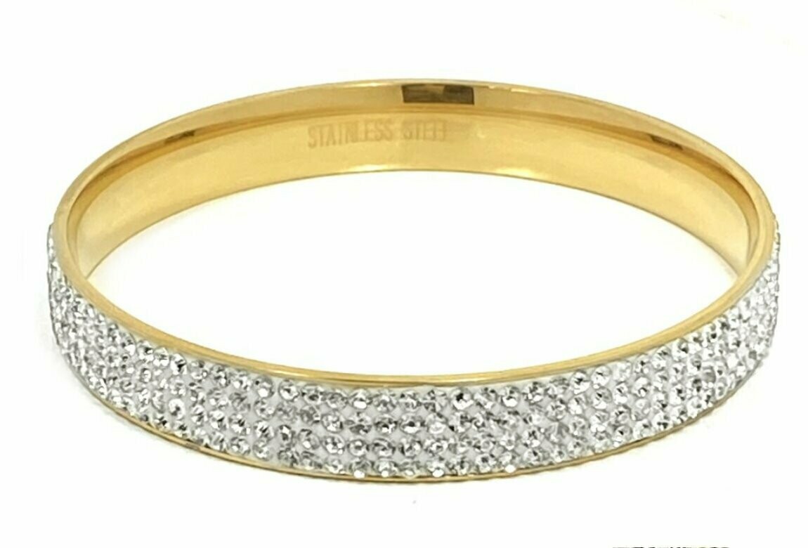 Edelstahl Armreif mit 4reihen Strass Silber oder 999 Feingold beschichtet 1cm