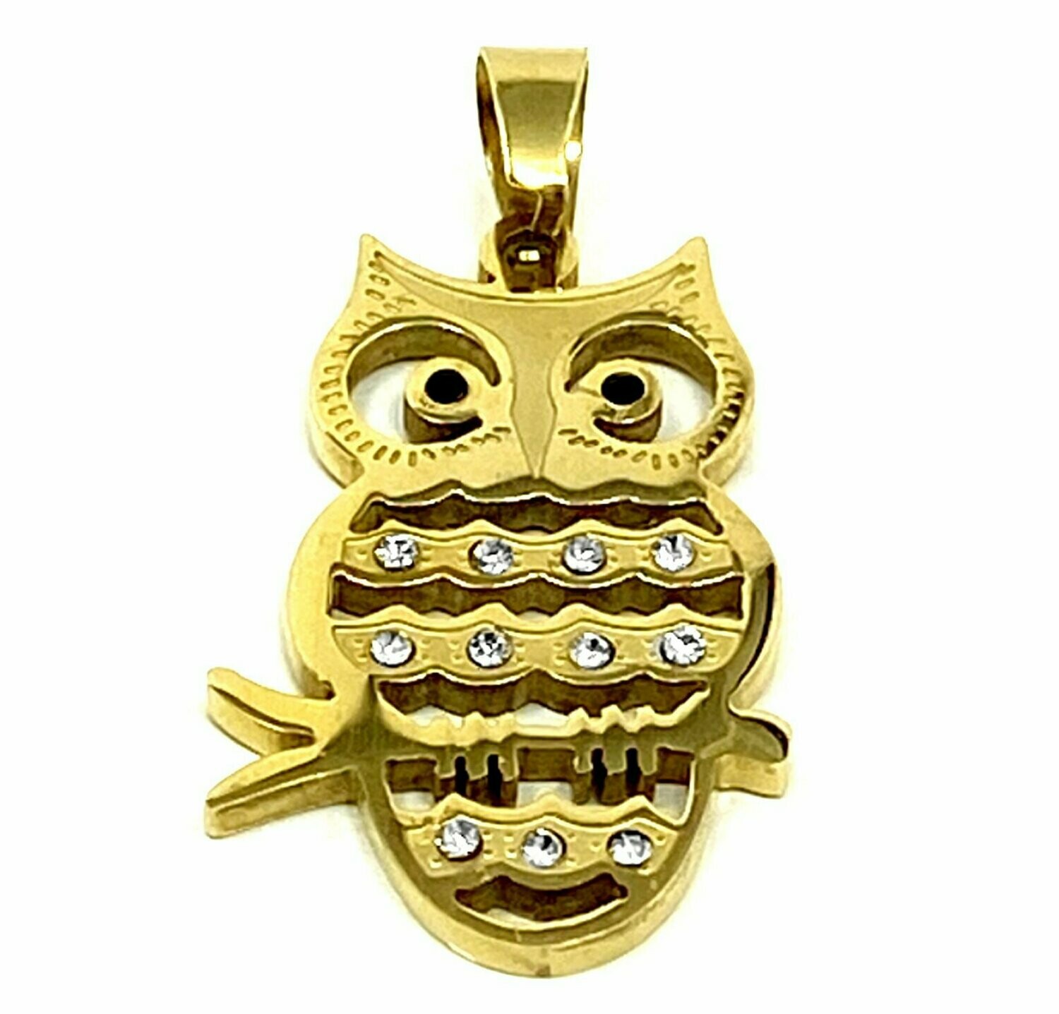 Edelstahl Anhänger Eule mit Strass Gold 4cm
