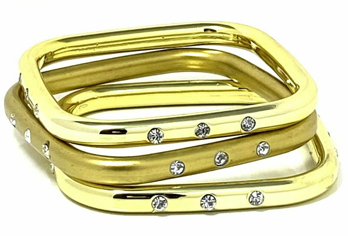 3teiliges Armreifset Kunststoff Quadrat mit Strass verschiedene Farben 2,5cm