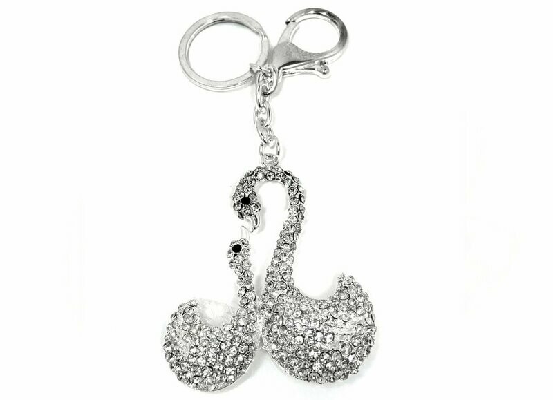 Taschenanhänger Schlüsselanhänger 2 Schwäne mit Strass  Silber 8cm