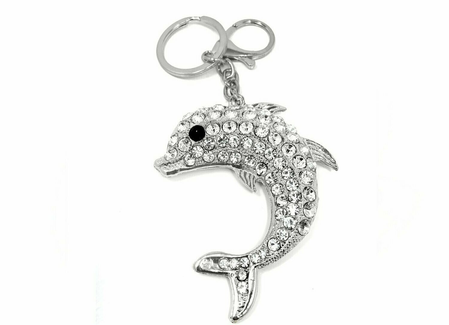 Taschenanhänger Schlüsselanhänger DELPHIN mit Strass  Silber