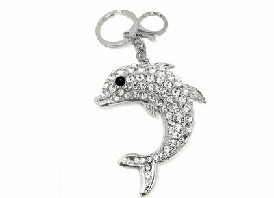 Taschenanhänger Schlüsselanhänger DELPHIN mit Strass  Silber