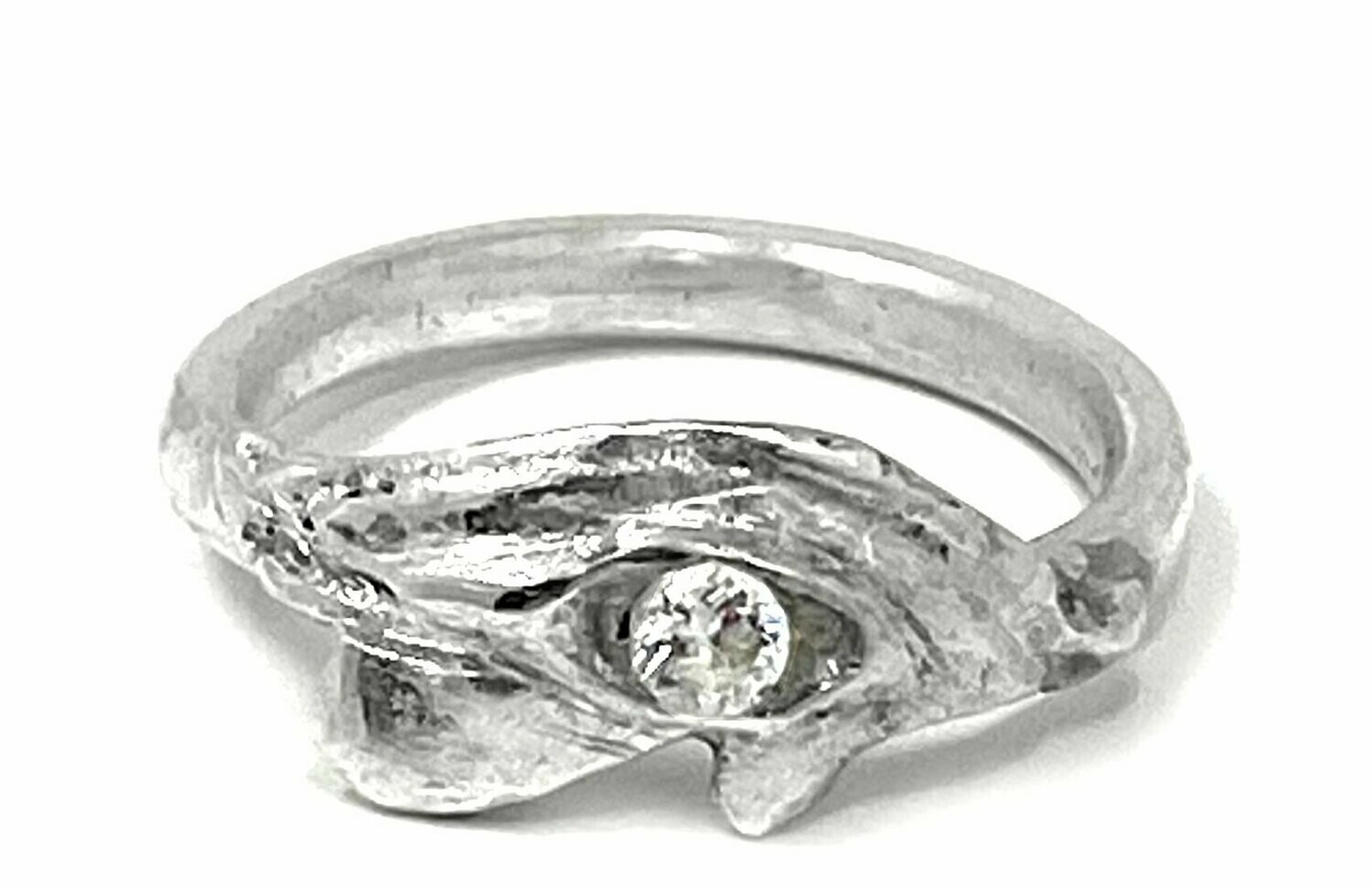 999 Feinsilber Ring Horus Eye Handarbeit mit Zirkonia in Diamantklar Gr19 Unikat