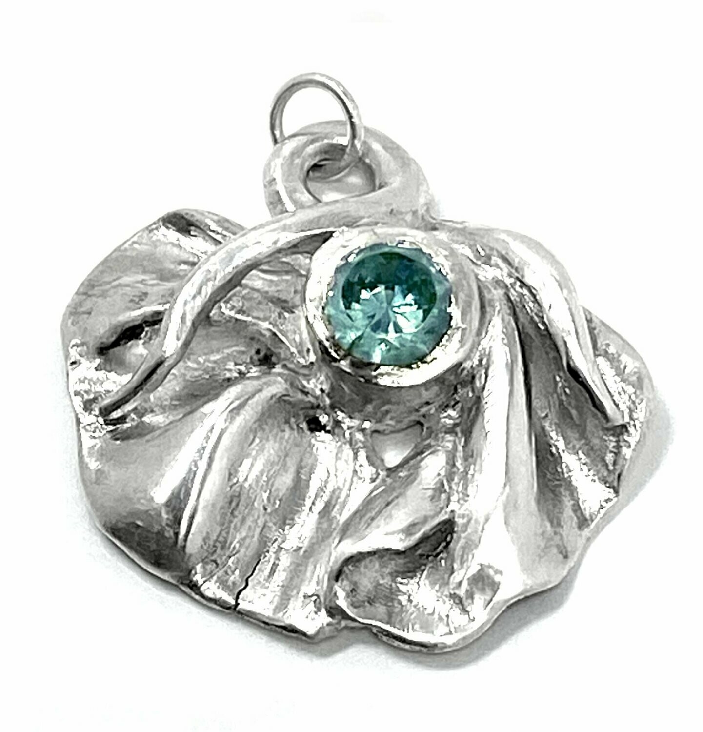 999 Feinsilber Kettenanhänger Fantasie Handarbeit 3,2cm Zirkonia in Aquamarin