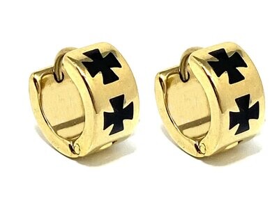 1 Paar Edelstahl Creolen Ohrringe mit schwarzem Kreuz 1,5cm echtvergoldet 1 Paar Edelstahl Creolen Ohrringe mit schwarzem Kreuz 1,5cm echtvergoldet