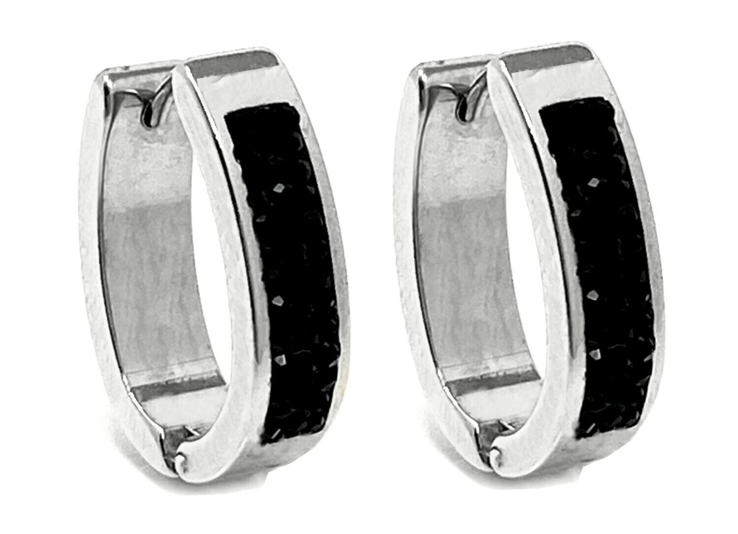 1 Paar Edelstahl Creolen Ohrringe oval mit schwarzem Strass 1,5cm echtvergoldet