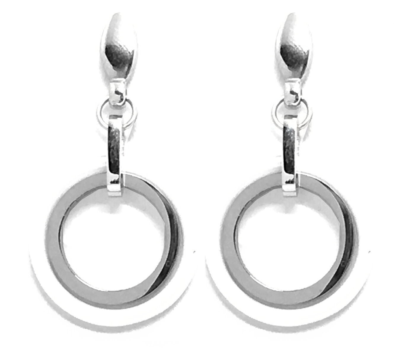 1 Paar Edelstahl Ohrstecker mit Keramik Ring 4cm lang Weiss Schwarz