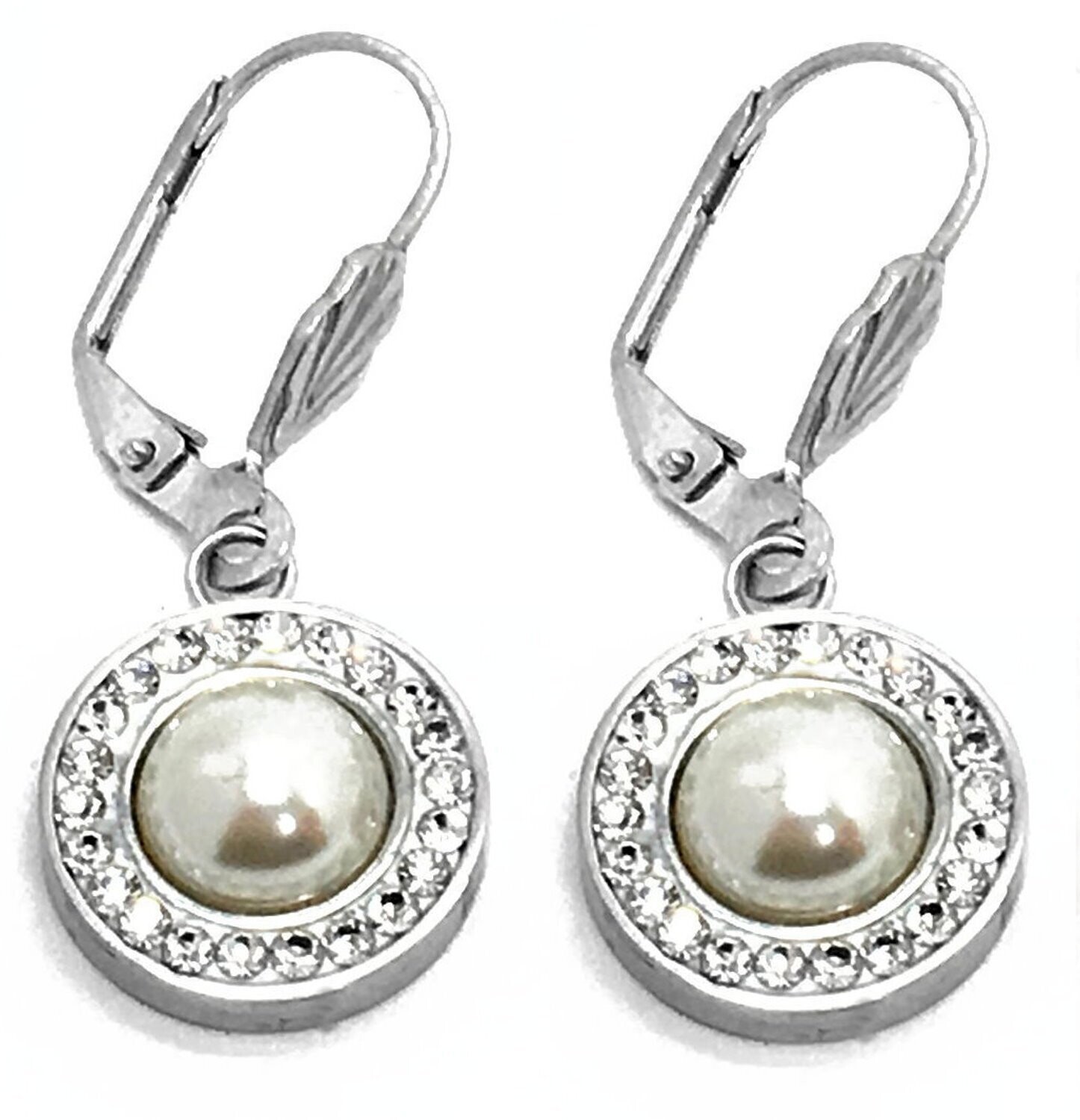 1 Paar Edelstahl Hänger Ohrringe mit Strass und Perle 3,5cm