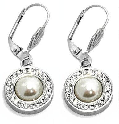 1 Paar Edelstahl Hänger Ohrringe mit Strass und Perle 3,5cm 1 Paar Edelstahl Hänger Ohrringe mit Strass und Perle 3,5cm