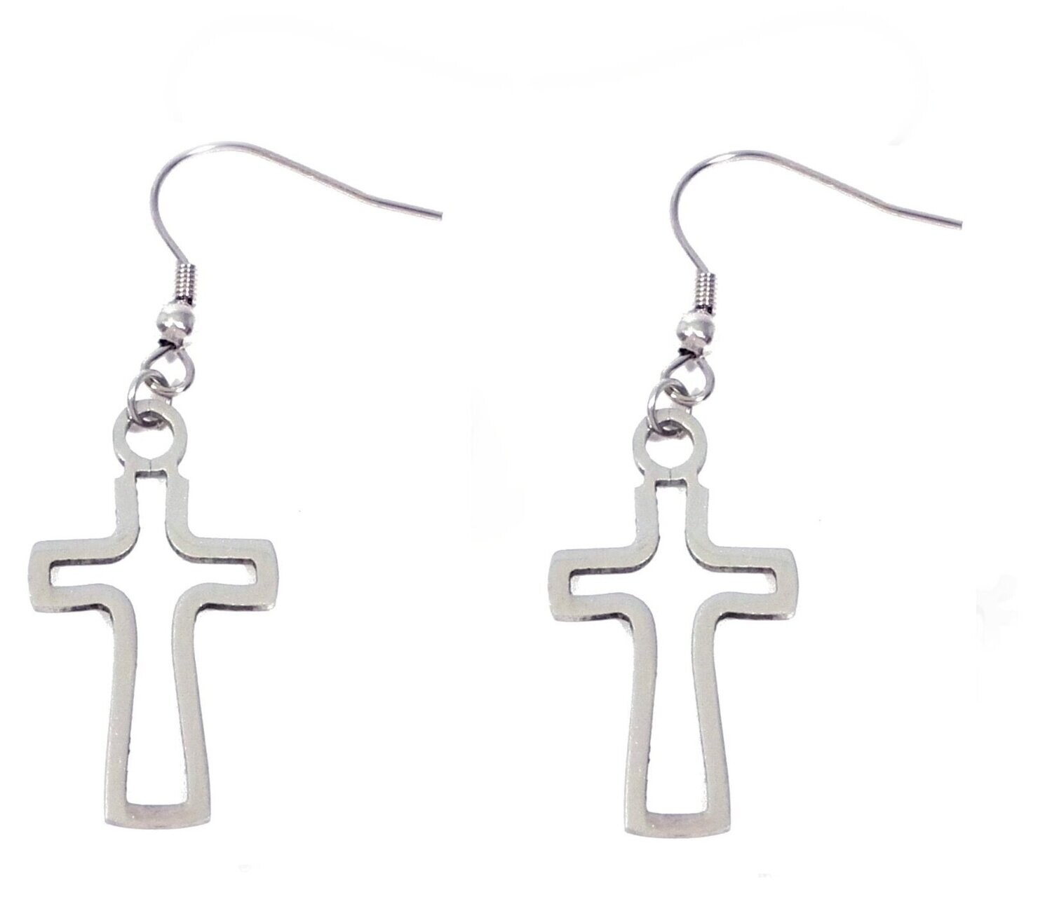 1 Paar Edelstahl Hänger Ohrringe Silber Kreuz 5,5cm lang