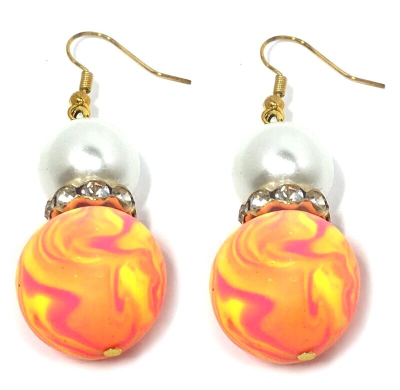 1 Paar Hänger Ohrringe Perle mit Strass Neon Pink Gelb Gold 5cm 1 Paar Hänger Ohrringe Perle mit Strass Neon Pink Gelb Gold 5cm