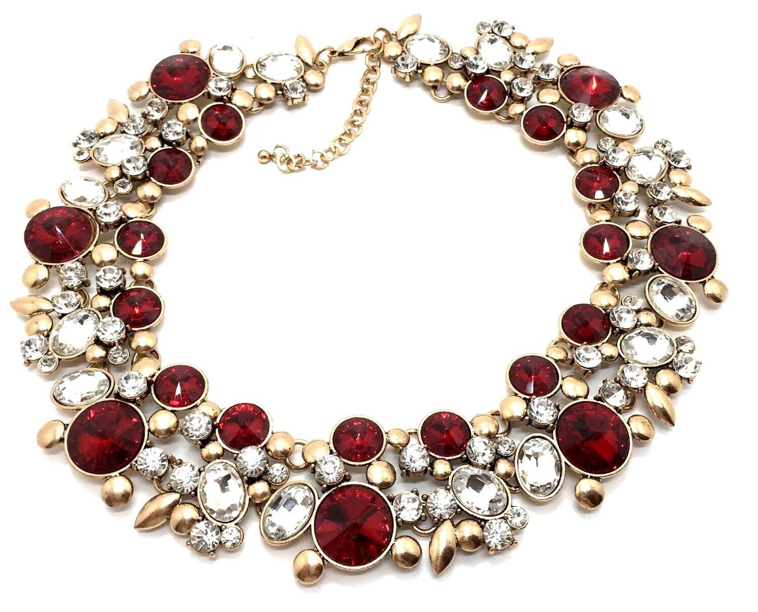 Statementkette Halskette gold mit rotem und klarem Strass 50cm