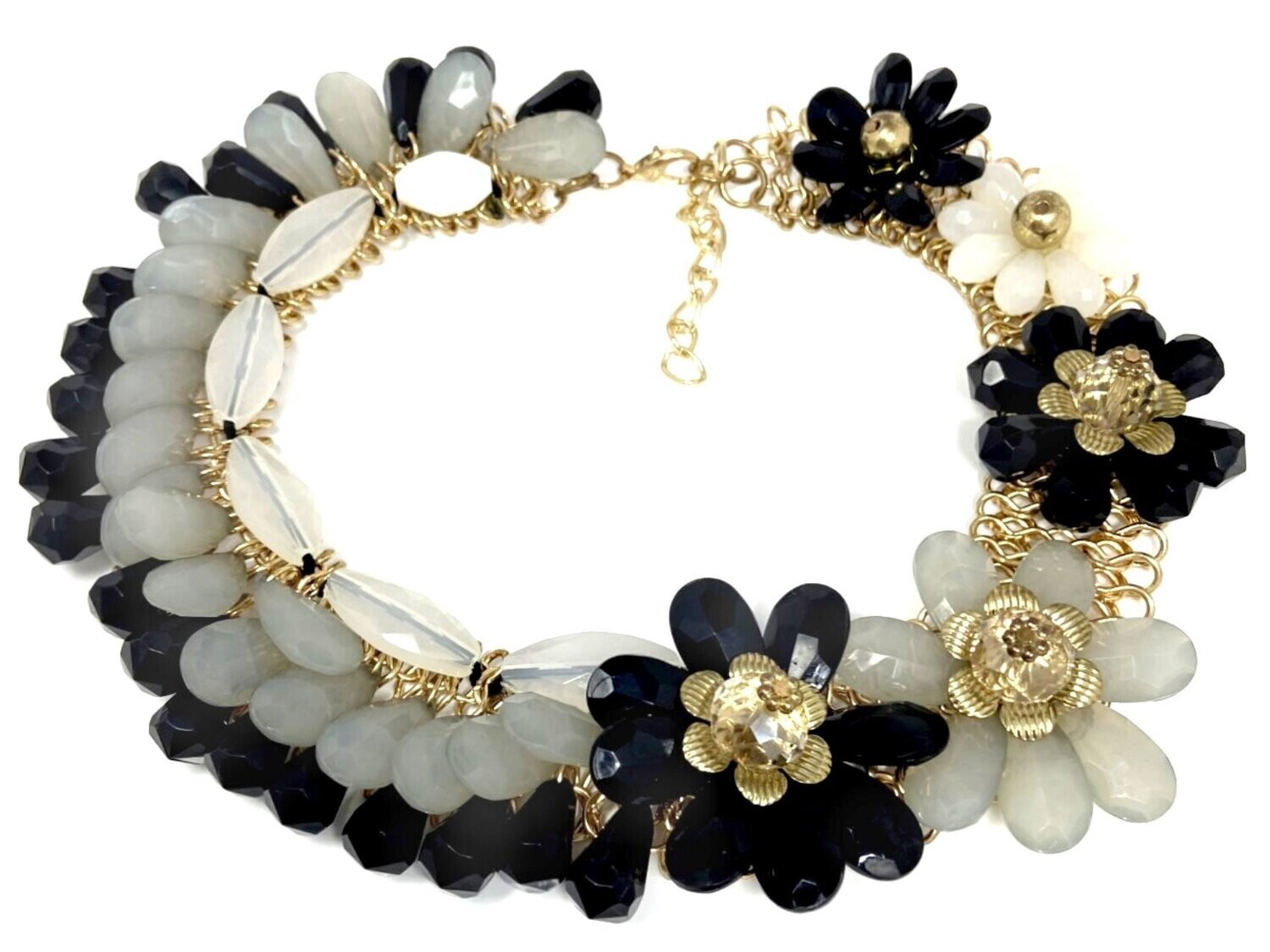 Modeschmuck Statement Halskette Blüte 45cm Gold Schwarz Grau 2