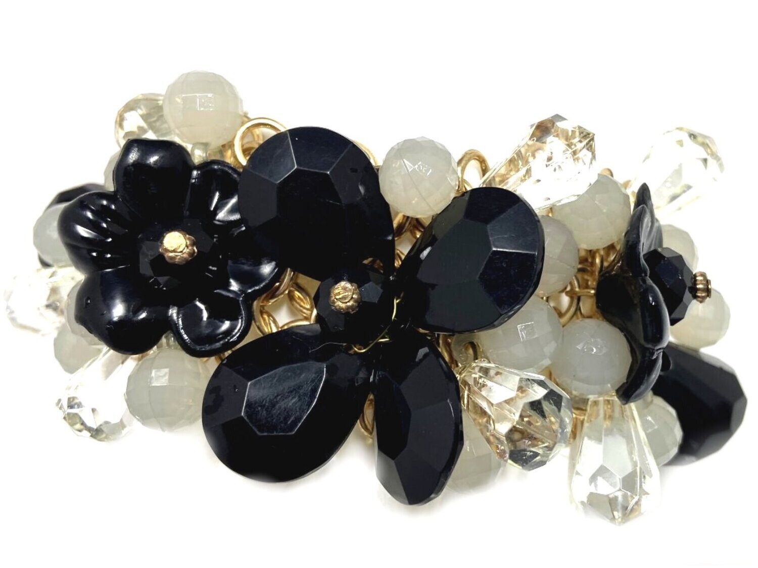 Statement Armband Gold mit Blüten aus Glitzerperlen 4,5cm Länge bis 22cm