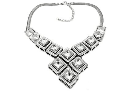 Modeschmuck Statement Halskette Cube mit Strass Silber 50cm Modeschmuck Statement Halskette Cube mit Strass Silber 50cm