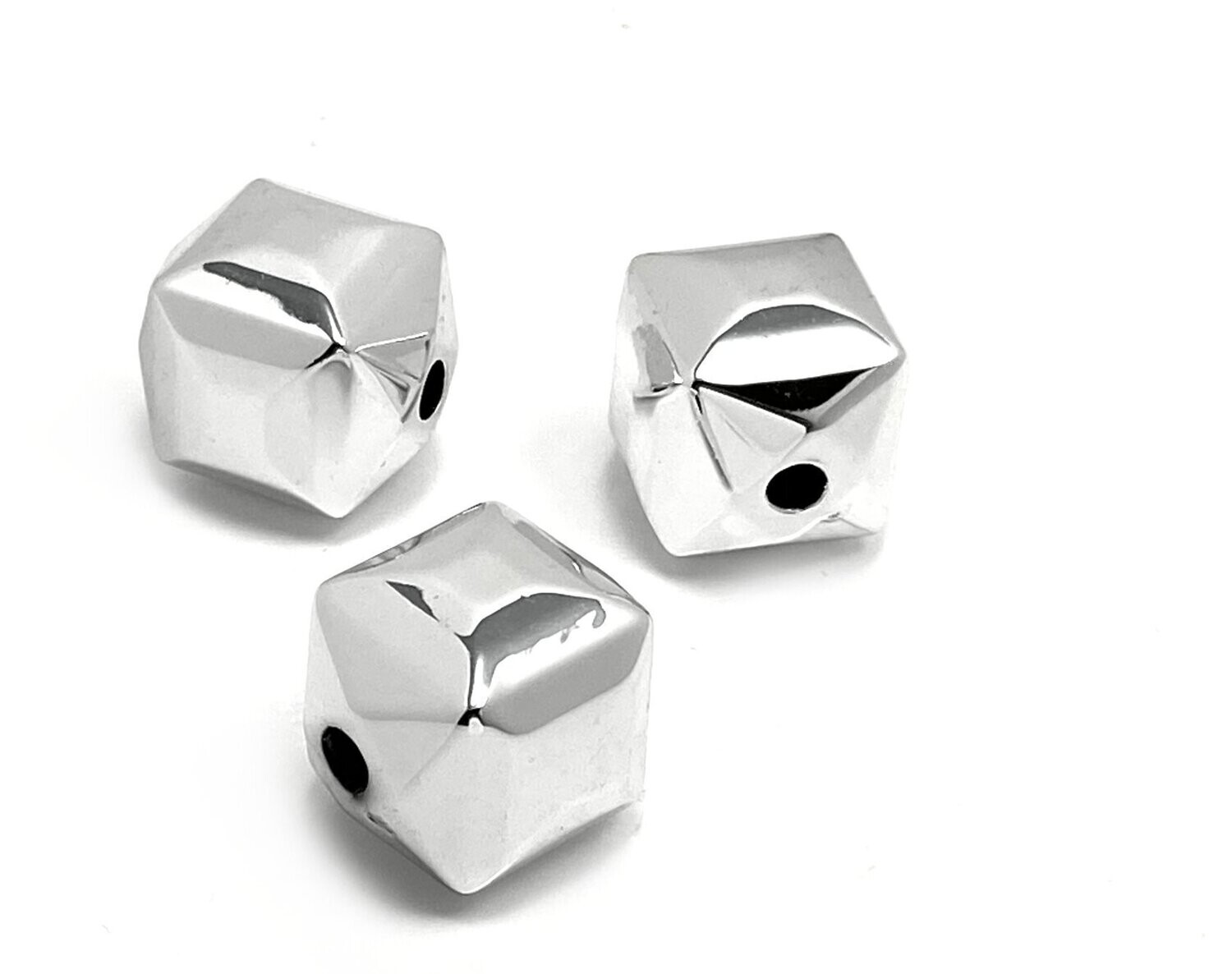 5xPerle Kugel Quadrat oder Bohne in silber glänzend Chromlook Spiegel DIY Kette