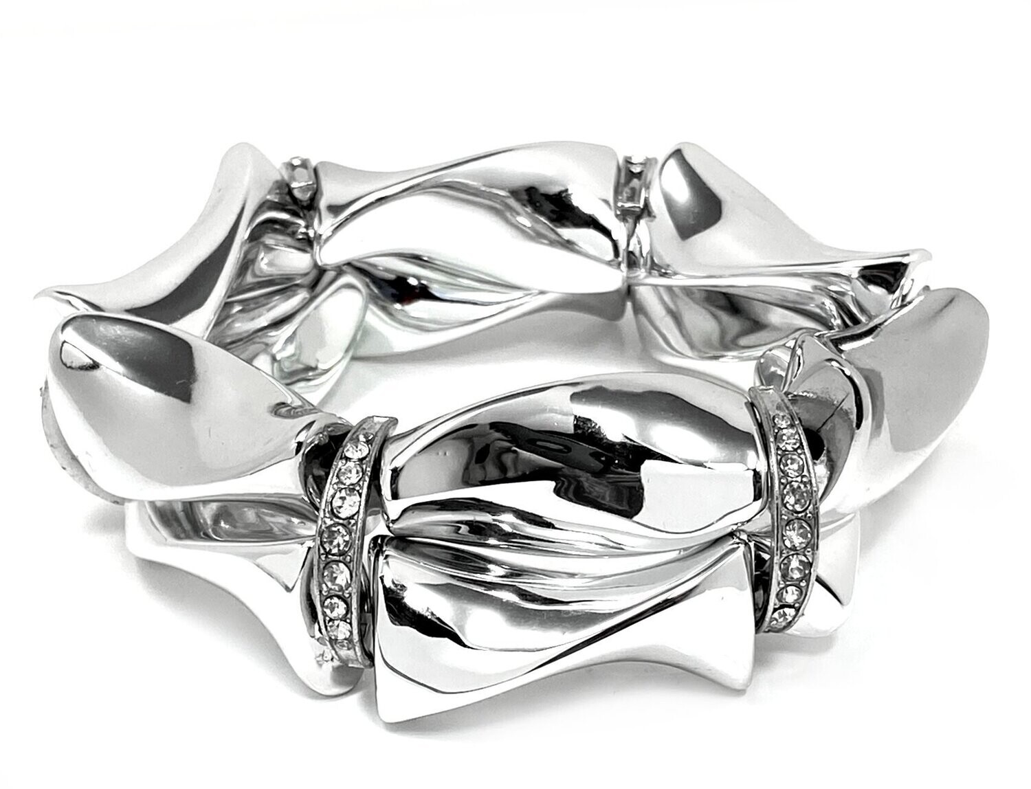Statement Armband in silberfarben mit Strass 2reihig Strech 3cm
