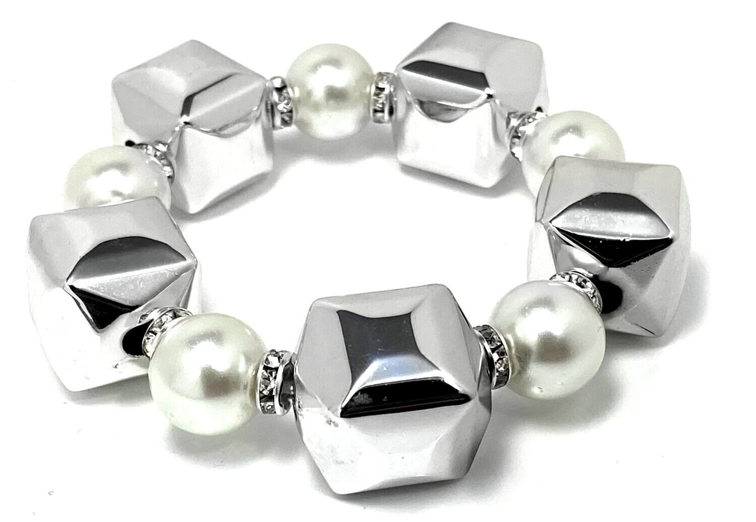 Statement Armband in silberfarben mit Perle Quadrat und Strass Strech 2cm