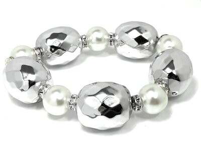 Statement Armband in silberfarben mit Perle Bohne und Strass Strech 2cm Statement Armband in silberfarben mit Perle Bohne und Strass Strech 2cm