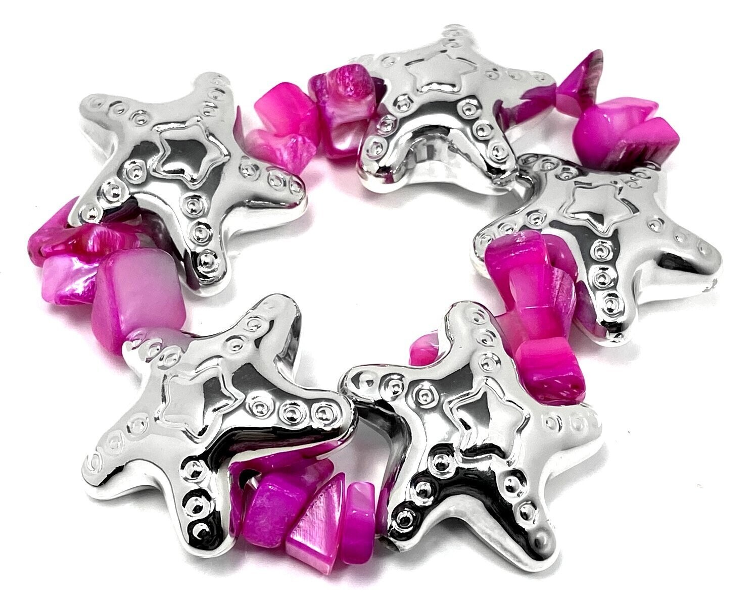 Armband mit Seesternmotiv und Perlmuttsteinen Strech Universalgrösse 3cm