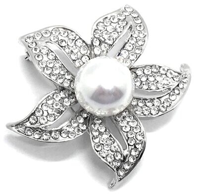 Brosche Anstecknadel Blüte silber mit Strass und Perle 5cm Brosche Anstecknadel Blüte silber mit Strass und Perle 5cm