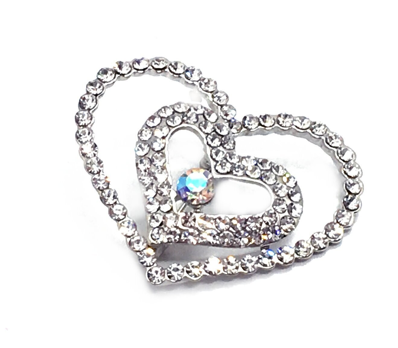 Brosche Anstecknadel Herz silber irisierend mit Strass 3,5cm