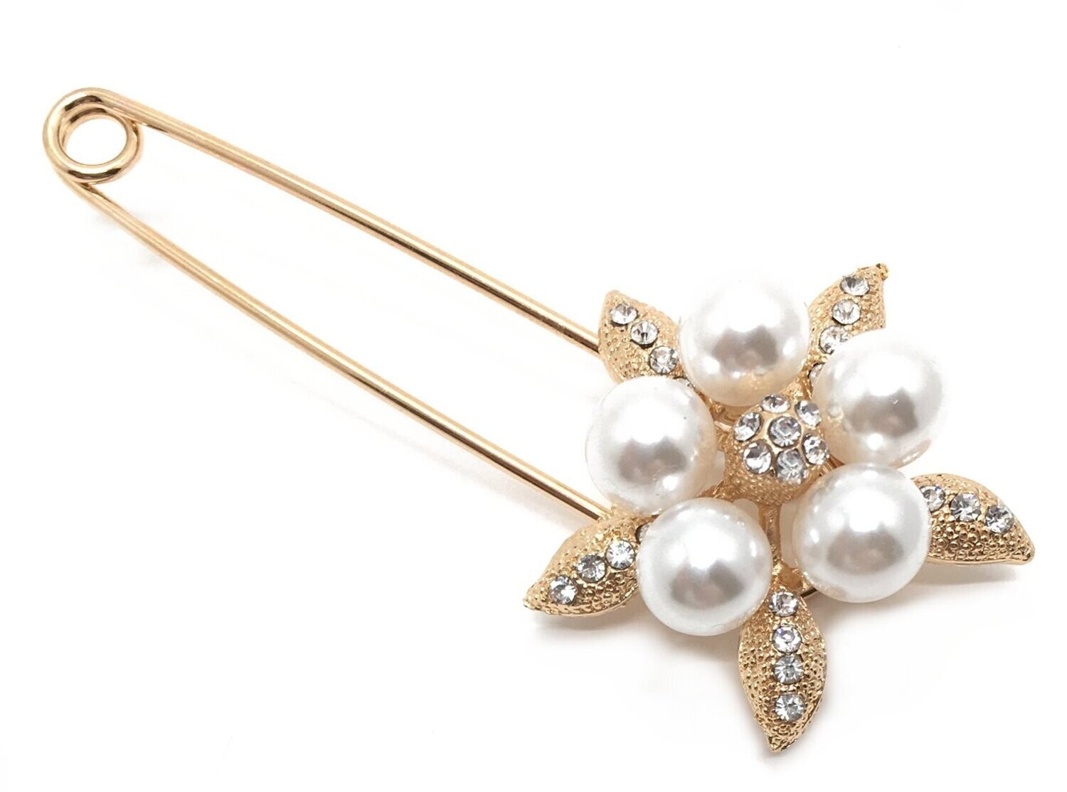 Brosche Anstecknadel Schalnadel Blüte 2 mit Strass gold silber 8cm