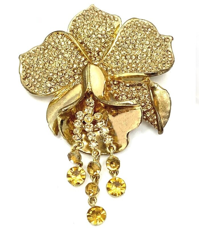 Statement Brosche Anstecknadel Blüte mit Strass Goldfarben 7x11cm Statement Brosche Anstecknadel Blüte mit Strass Goldfarben 7x11cm