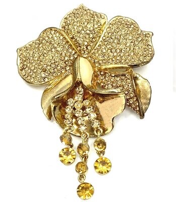 Statement Brosche Anstecknadel Blüte mit Strass Goldfarben 7x11cm Statement Brosche Anstecknadel Blüte mit Strass Goldfarben 7x11cm