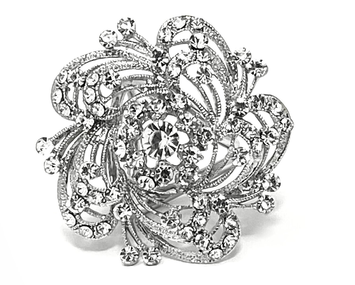 Brosche Schalring Rose filigran mit Strass Silber 4x4cm