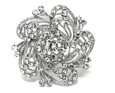Brosche Schalring Rose filigran mit Strass Gold od Silber 4x4cm Brosche Schalring Rose filigran mit Strass Silber 4x4cm