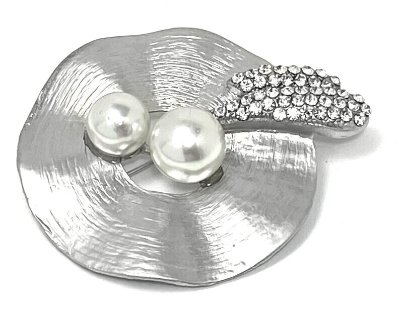 Brosche Anstecknadel Design Hut silber mit Strass und Perle 5cm Brosche Anstecknadel Design Hut silber mit Strass und Perle 5cm