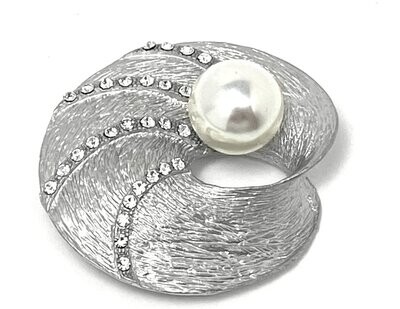Brosche Anstecknadel Fantasie Design silber mit Strass und Perle 4,5cm Brosche Anstecknadel Fantasie Design silber mit Strass und Perle 4,5cm