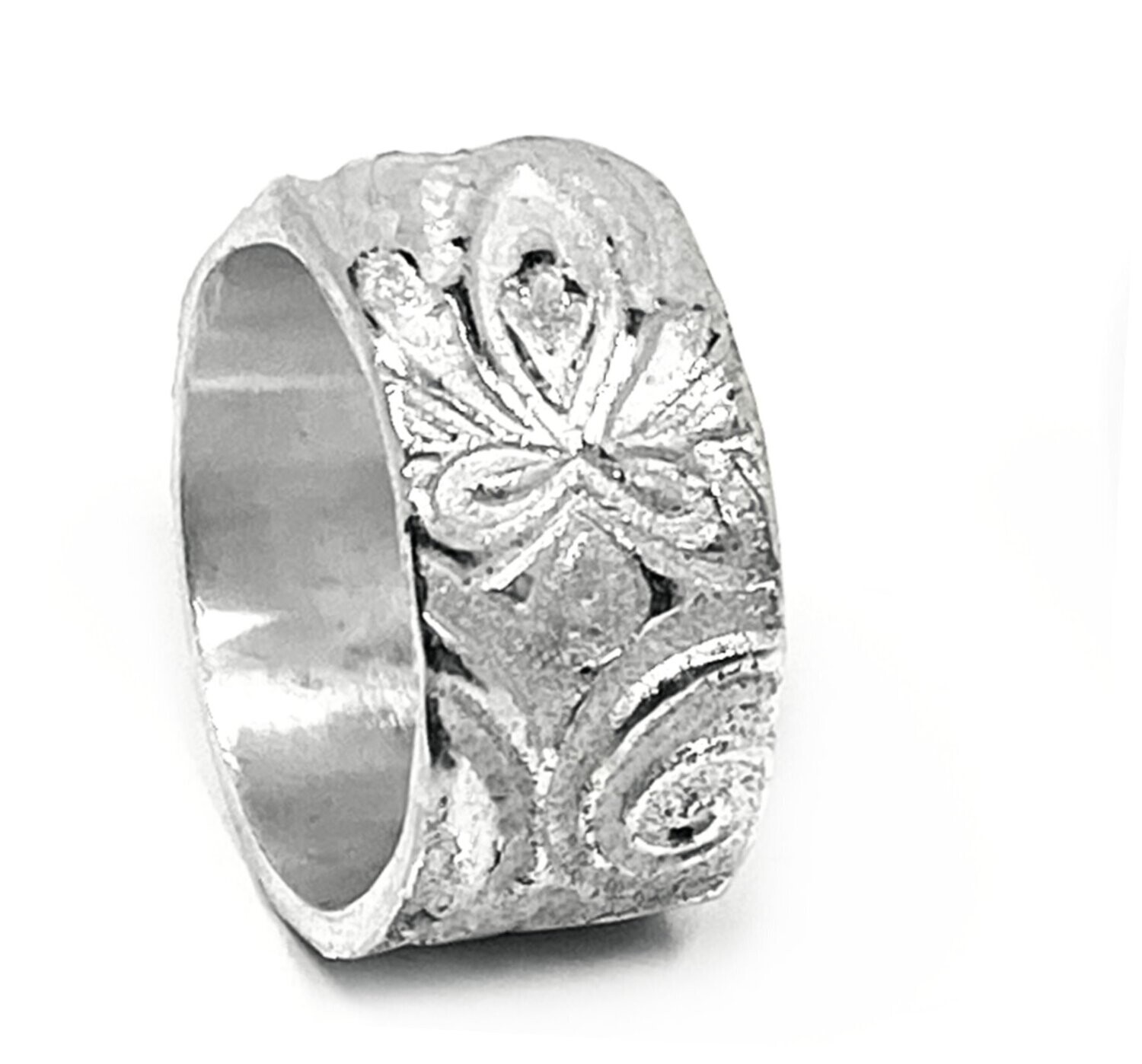 999 Feinsilber Bandring Fantasie Handarbeit im Matt Hochglanz Mix  1,3cm