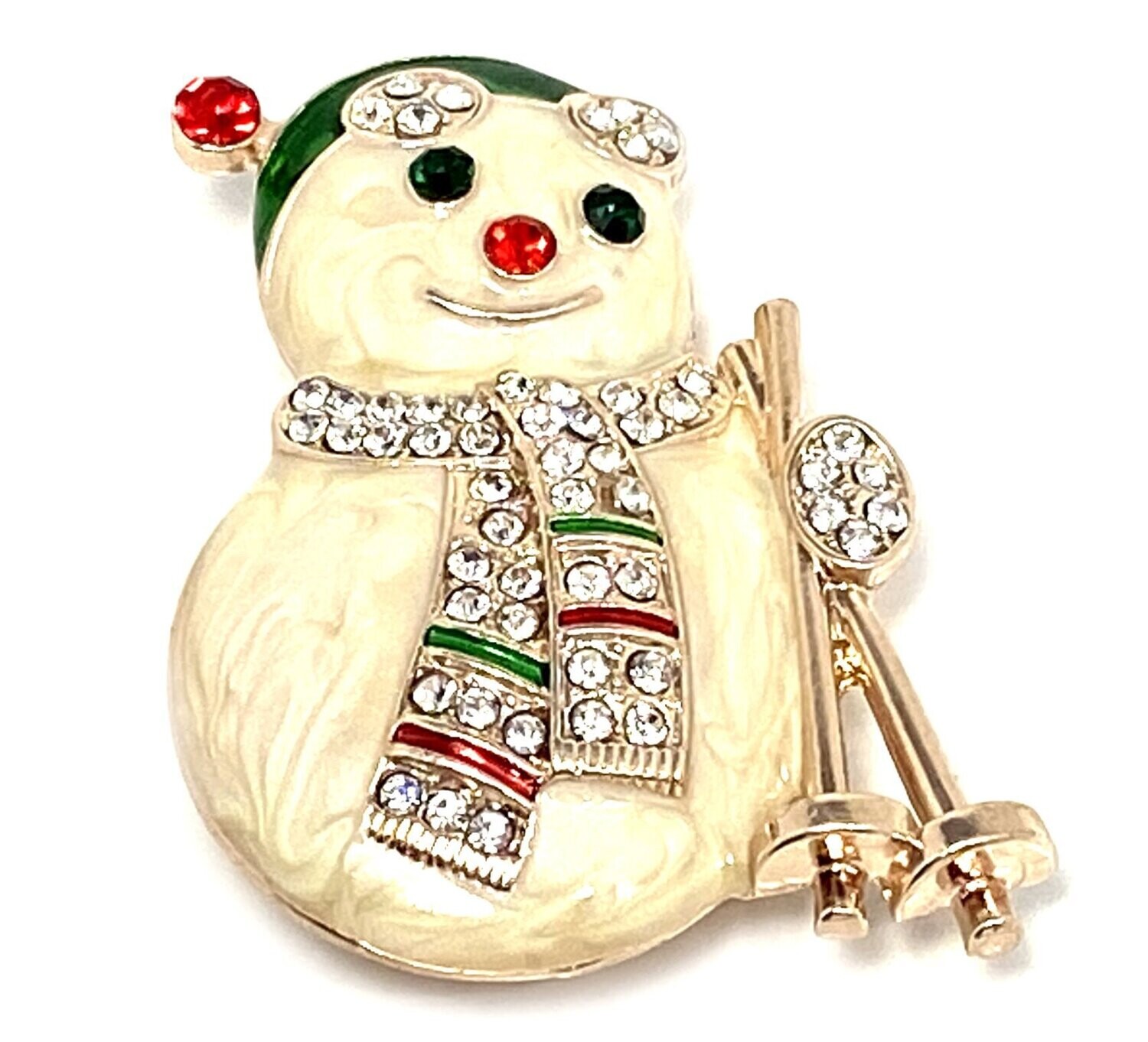 Brosche Schalclip mit Magnetclip Weihnachten Schneemann mit Strass 5cm rosegold