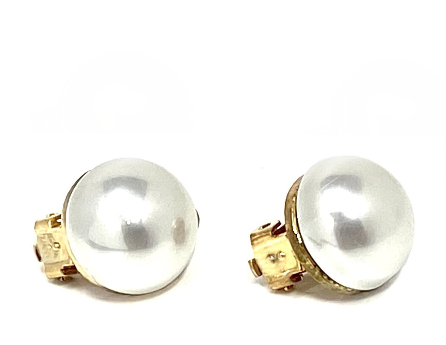​1Paar Modeschmuck Clips Ohrringe mit halber weißer Perle Gold Silber 1,3cm
