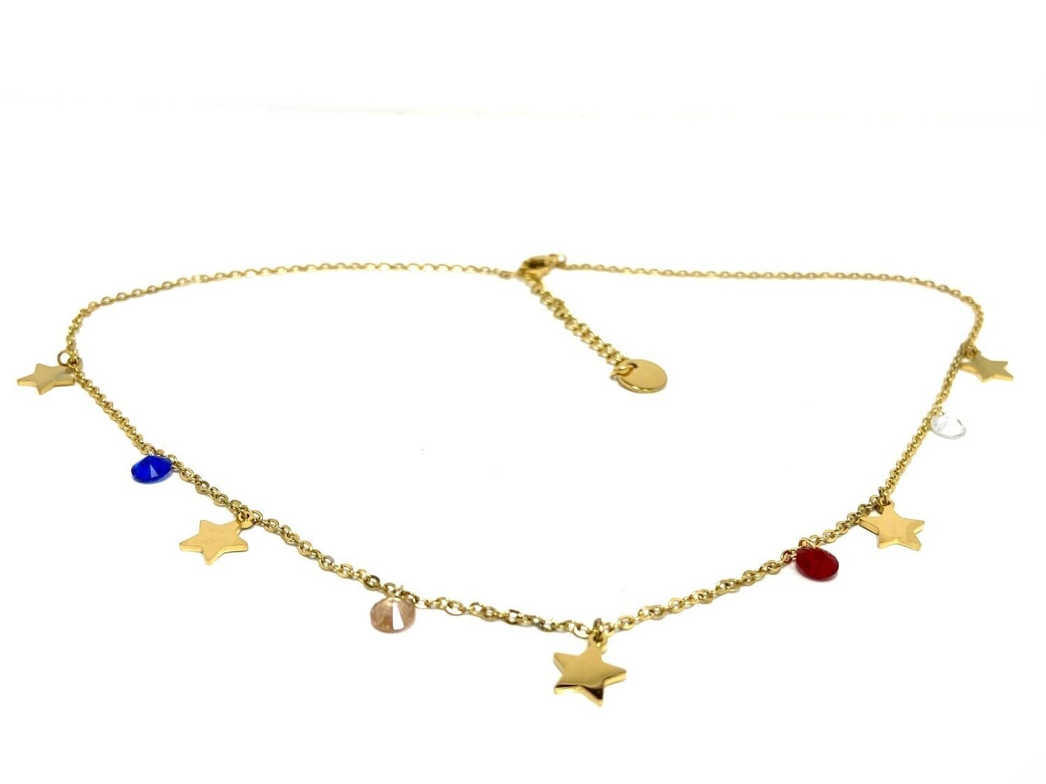 Edelstahl Halskette Gold mit bunten Steinen und Anhänger Stern Layer Look 45cm