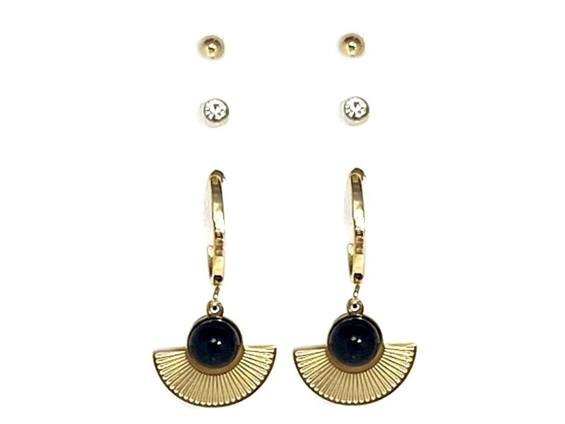 6Teiliges Set Edelstahl Steckerohrringe halbe schwarze Perle und Strass 2,5cm 6Teiliges Set Edelstahl Steckerohrringe halbe schwarze Perle und Strass 2,5cm
