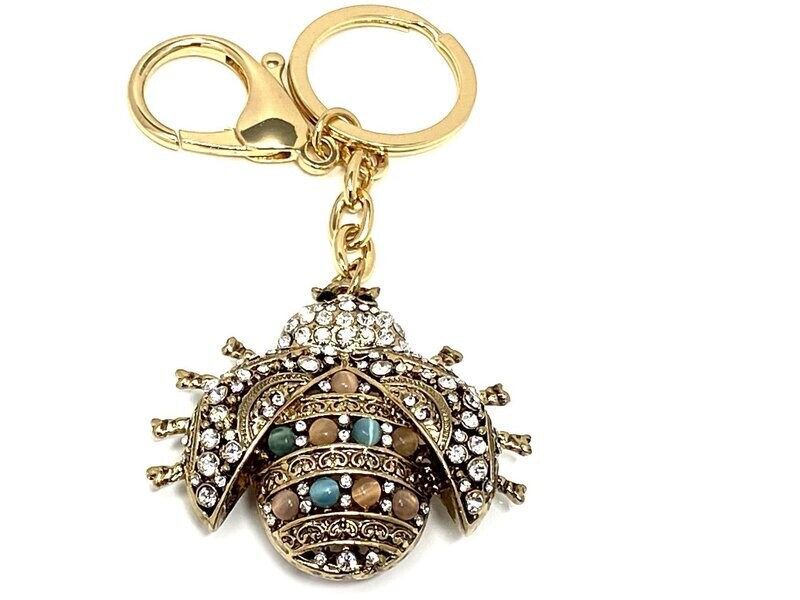 Schlüsselanhänger Taschenanhänger Scarabeus Gold mit Strass und Perlen 5cm