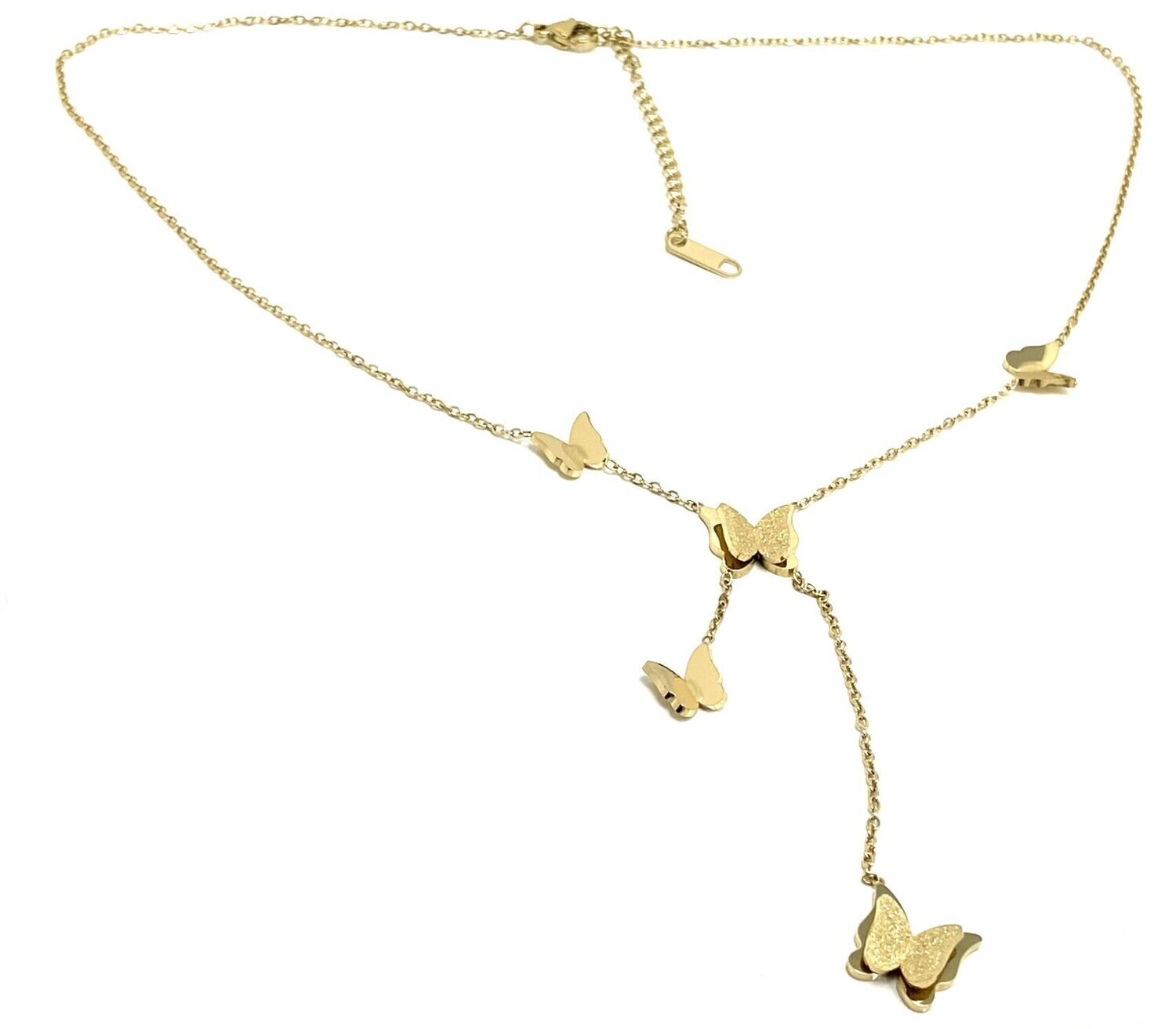 Edelstahl Halskette mit Schmetterlingsanhänger  diamantiert Layer Look 45cm