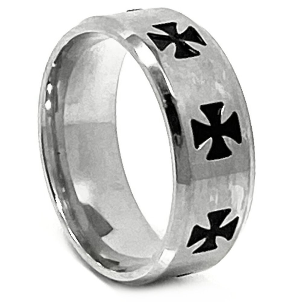 Edelstahlring mit schwarzem Kreuz  Größe 17-23  0,7cm