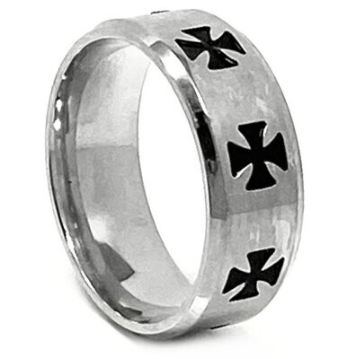 Edelstahlring mit schwarzem Kreuz Größe 17-23 0,7cm Edelstahlring mit schwarzem Kreuz Größe 17-23 0,7cm