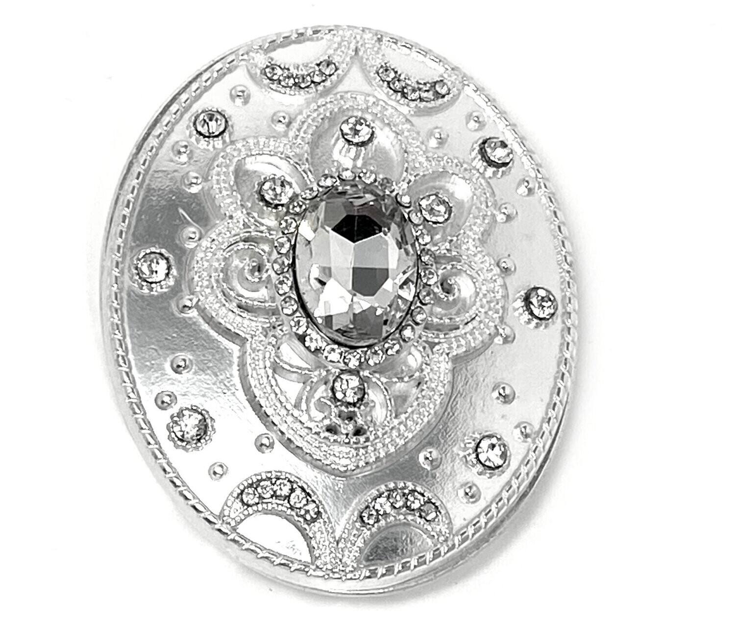 Brosche Schalclip mit Magnetclip oval Silber mit Strass 5cm