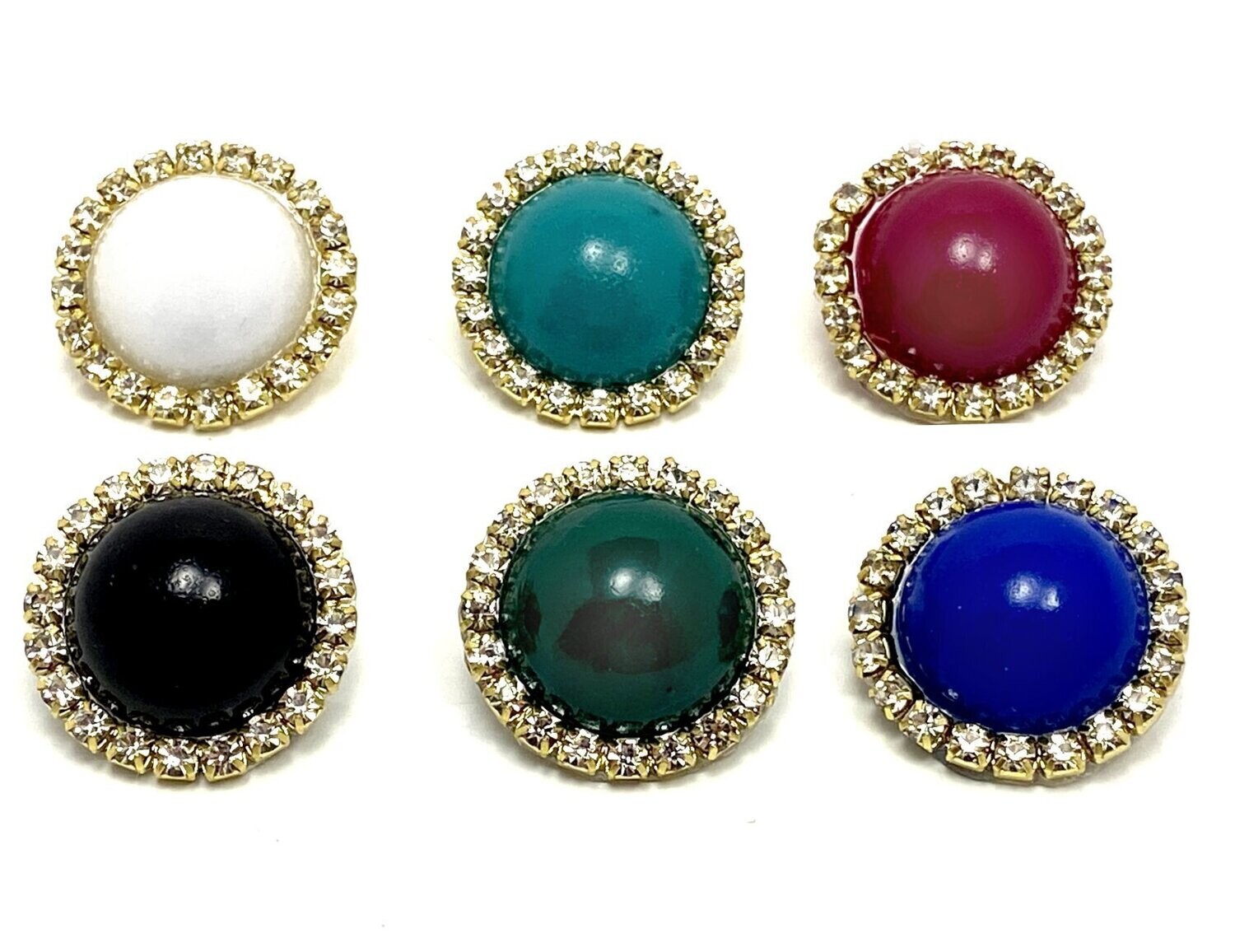 ​1Paar Modeschmuck Clips Ohrringe Cabochon mit Strass Bunt Gold 2,6cm