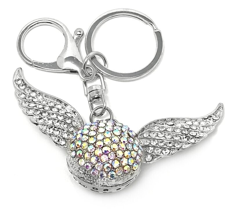 Schlüsselanhänger Taschenanhänger Kugel mit Flügel Silber mit Strass 8cm breit Schlüsselanhänger Taschenanhänger Kugel mit Flügel Silber mit Strass 8cm breit