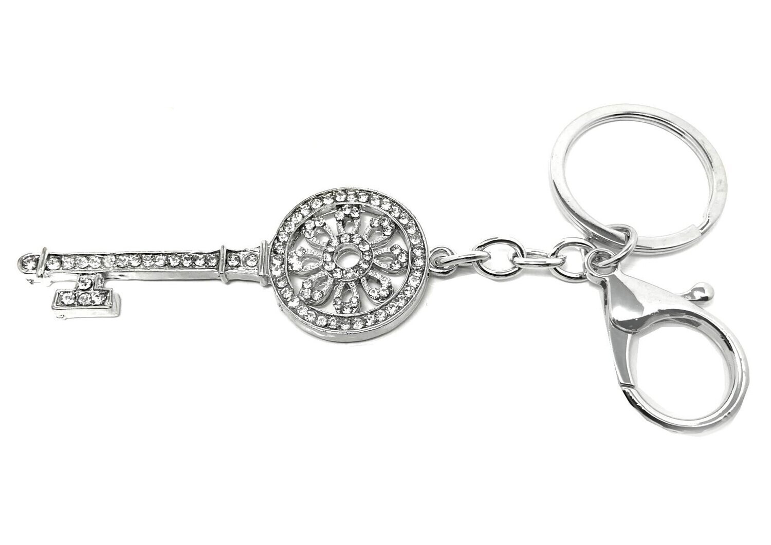 Schlüsselanhänger Taschenanhänger Schlüssel Silber mit Strass 8cm lang